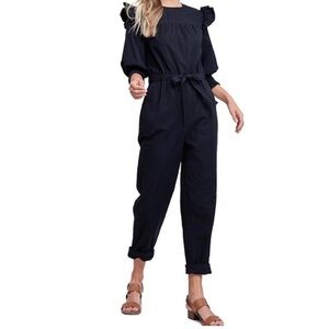 EN Saison Black Cotton Poplin Ruffle Jumpsuit Small